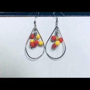 Silver Drop Earrings w Sunset Beads
